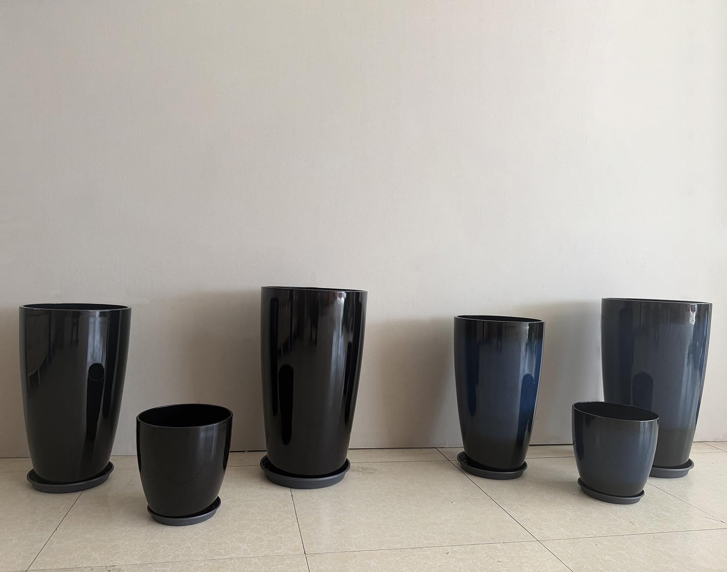 MinCHI257 24/21/11 Inch Tall Planter Pots Garden Plastic Planters - Set of 3 for Indoor & Outdoor Use - Decorative Lightweight Flower Pots