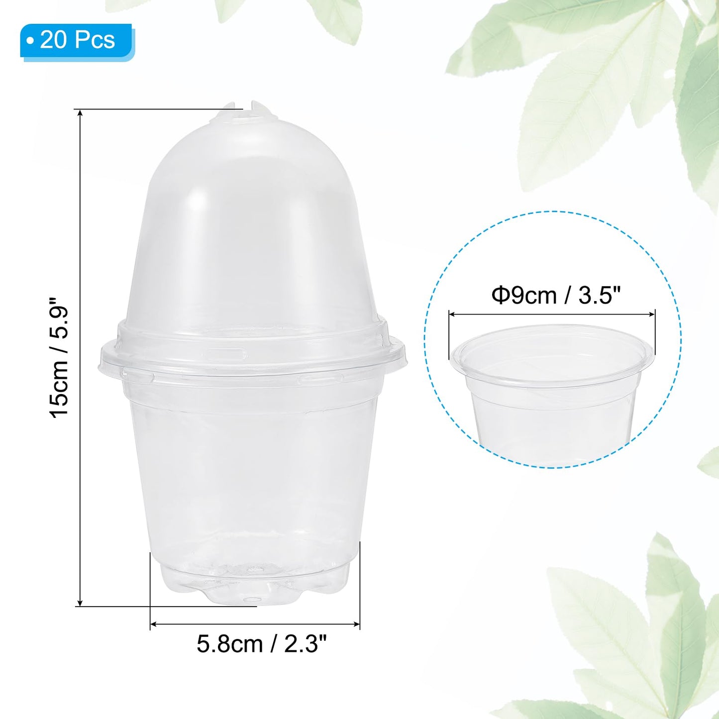 PATIKIL Nursery Pots with Humidity Dome, 20 Sets 3.5" Plastic Gardening Pot Planting Container Cups Plant Starting Pots with Drainage Holes, Transparent