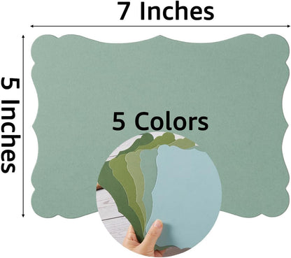 50 Pack Blank Kraft Cards Cardstock Thick Paper Brown Greeting Cards for DIY Gift Card Menus, Baby Shower and Wedding Invitations (Green, 5 Colors, 5x7IN)