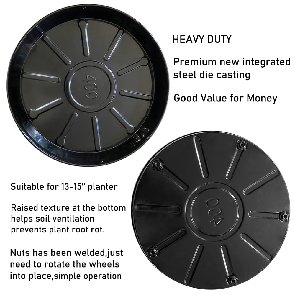 SKAFORZ Rolling Planter Caddy(430lbs Capacity), Heavy Duty Metal Plant Stand with Brake Wheels Plant Dolly Mover Plant Pot Tray Saucer for Indoor Outdoor 16 Inches Black 2Pack