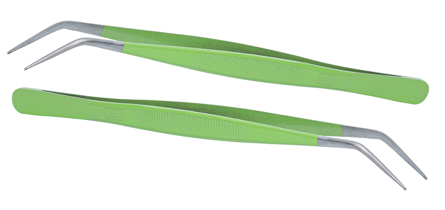 HADIZ Stainless Steel Garden Tweezer Two Piece Set with Curved Tip Tweezers for Cactus and Succulents Gardening(Curved)