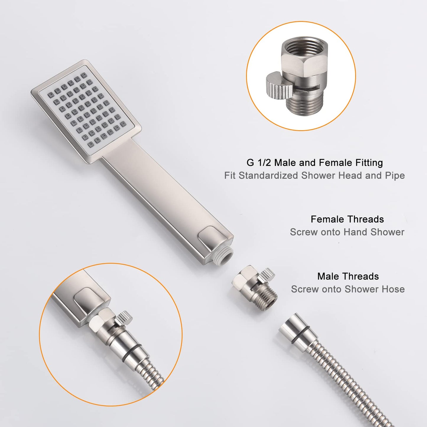 Brushed Nickel Water Flow Control Valve, G 1/2" Shower Head Flow Control Brass Shut Off Valve for Handheld, Water Pressure Regulator Replacement for Shower System