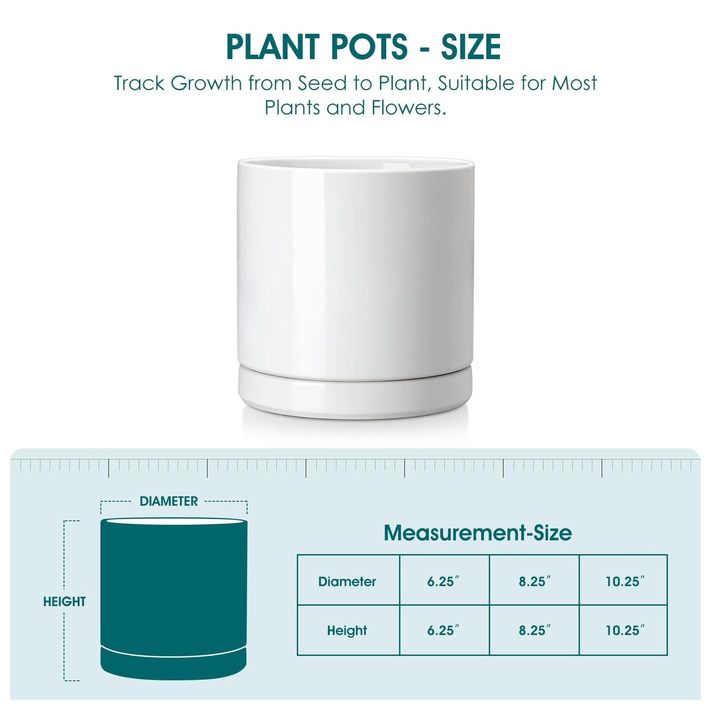 vancasso Ceramic Plant Pots, 6.25 Inch Ceramic Pot for Plants, Planters Pots for Indoor Plants with Drainage Holes, Flower Pot for Indoor House Plant, White