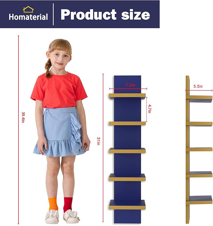 Homaterial 5 Tier Wall Shelf Unit, Decorative Wall Mount Vertical Shelving