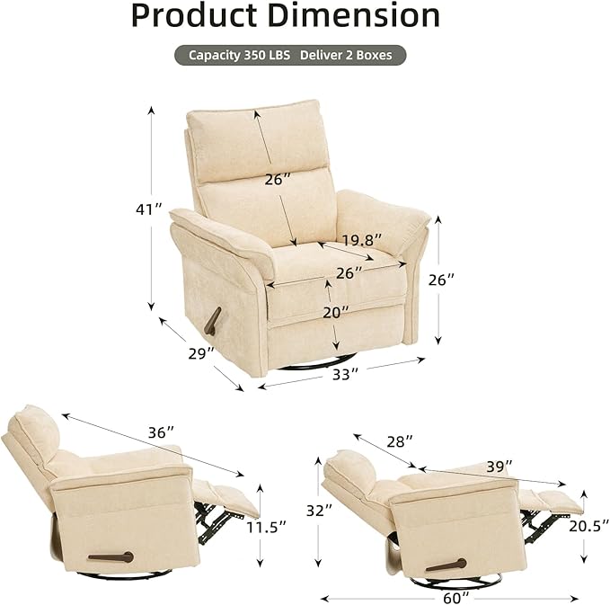 Oversized Recliner Chair, Chenille Glider Rocking Nursery Chair
