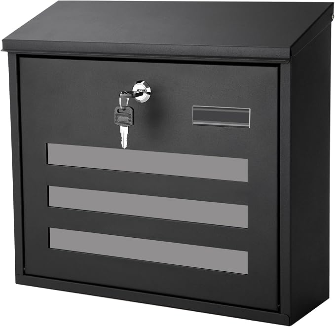 Locking Mailbox Wall Mounted Vertical mailboxes with Key Lock Large Capacity Steel Cover Metal Postbox for House Home Outside,Key Lock Drop Box with Galvanized Cover,13.6 x 12.8 x 4.3Inch