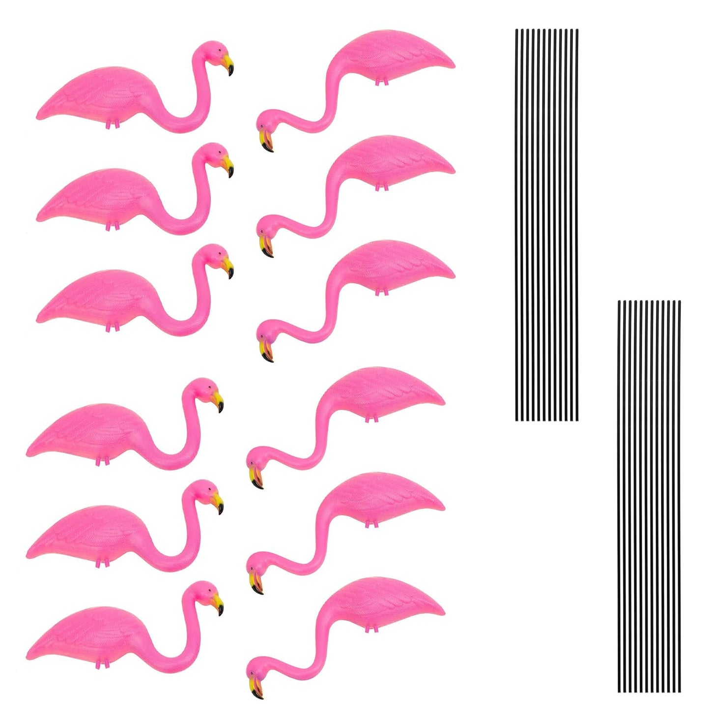 GiftExpress 12 Pack Pink Flamingos Yard Decorations - Small 14" Tall Plastic Flamingo Statue w/Metal Stakes - Lawn Ornaments & Garden Decor for Outdoor Parties
