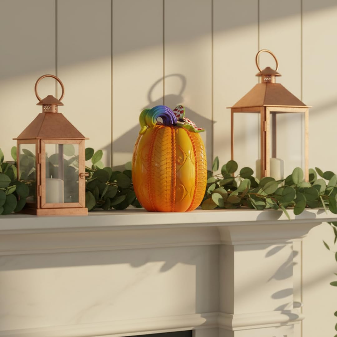 SEAKINGDOM YHH Premium Handmade Pumpkin Statue - 7 Inch Fall Harvest Decor, Resin Sculpture for Thanksgiving Centerpiece, Halloween Tabletop, Mantel & Bookshelf Display (Yellow)
