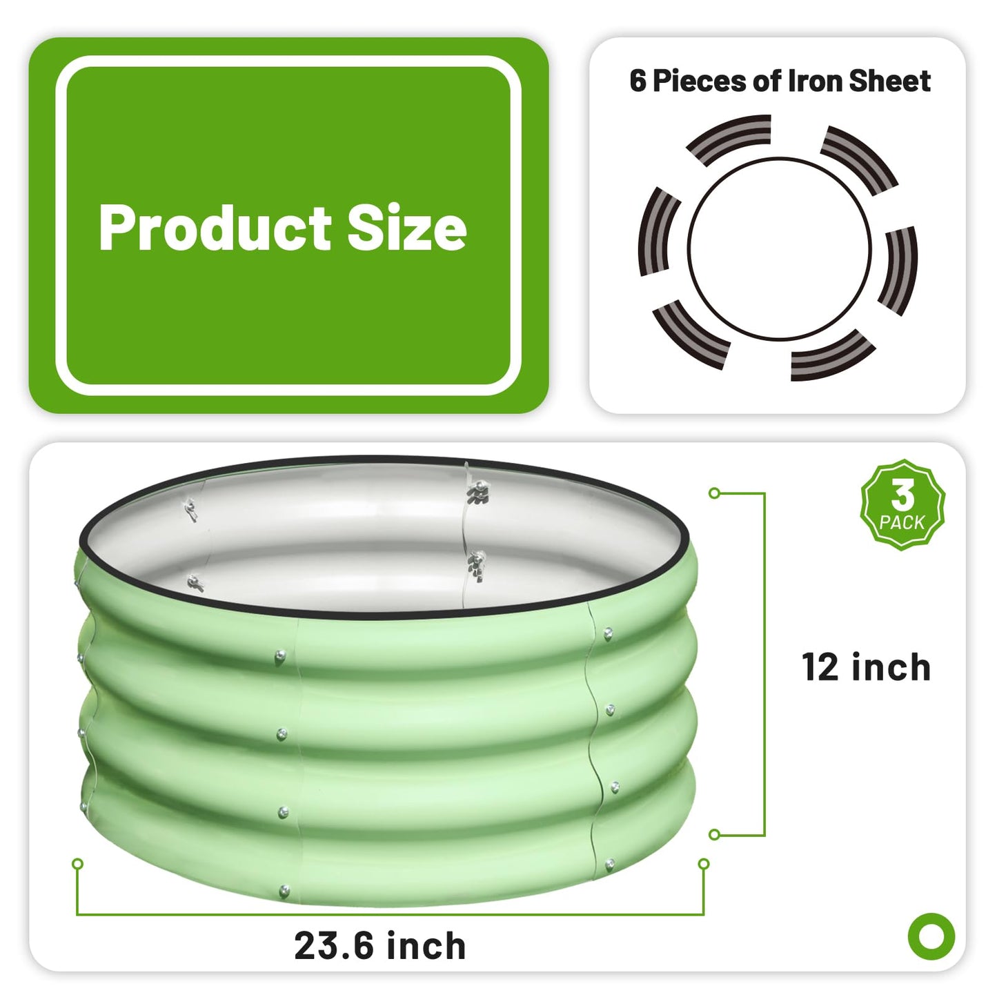 SnugNiture 2x2x1ft Round Galvanized Raised Garden Bed Kit Outdoor, Metal Planter Box for Planting Plants Vegetables, Green