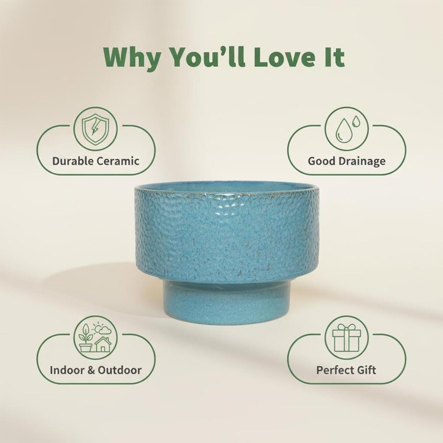 Fzfeiyy Ceramic Planters 11 Inch, Honeycomb Ceramic Pots for Plants Indoor Outdoor, Round Plant Pot with Drainage Hole, Large Planter Flower Pot, Reactive Glaze Blue