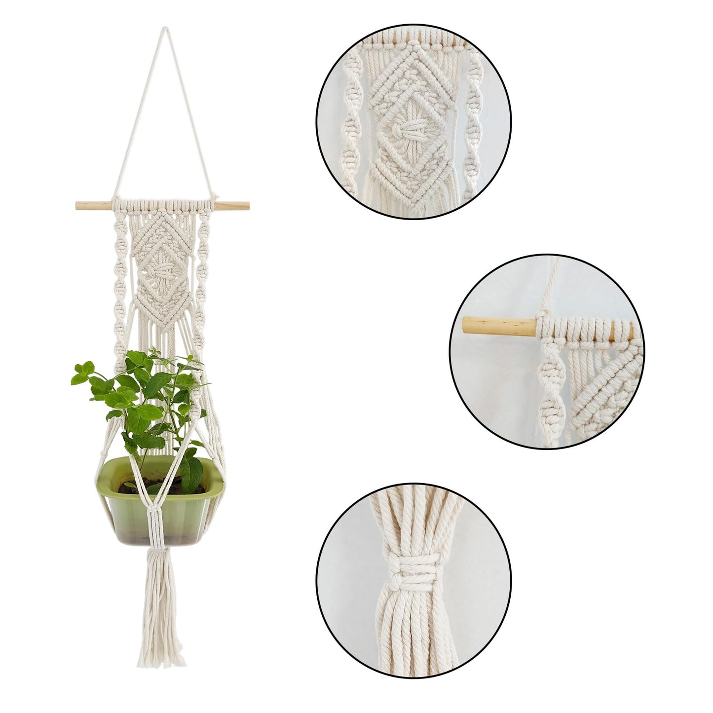GRSECPO Boho Macrame Plant Hangers Set of 2 - Hanging Planter with Patterns, Handmade Cotton Rope Hanging Baskets for Indoor Outdoor Plants, Bohemian Home Wall Decor Art