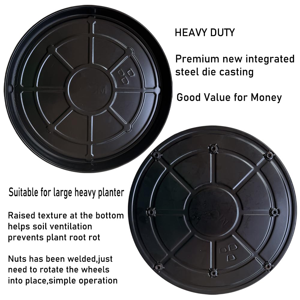 SKAFORZ Rolling Planter Caddy(570lbs Capacity), Heavy Duty Metal Plant Stand with Brake Wheels Plant Dolly Mover Plant Pot Tray Saucer for Indoor Outdoor 20 Inches Black