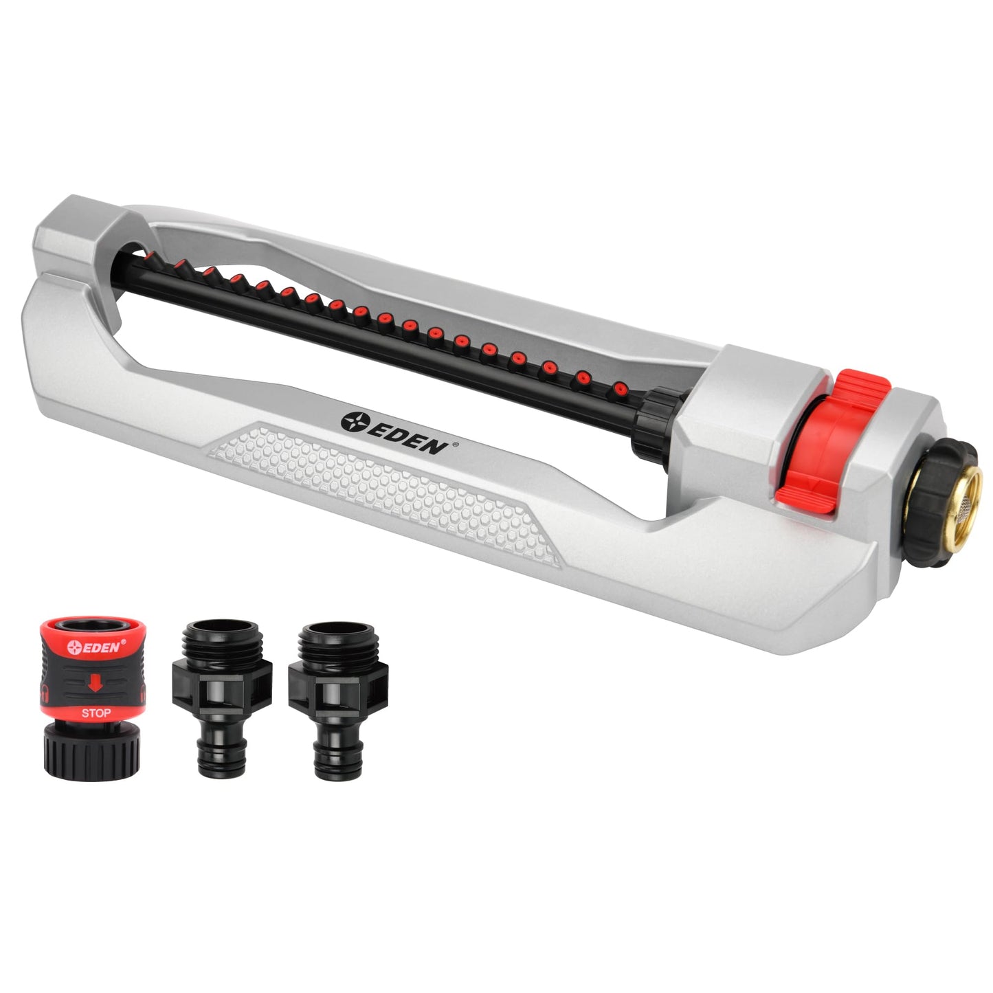Eden 94110 Heavy-Duty Metal Oscillating Sprinkler | Covers Up to 3,315 sq. ft., 18 Precision Nozzles, Adjustable Range, Turbo Drive Motor, Quick Connect Bundle