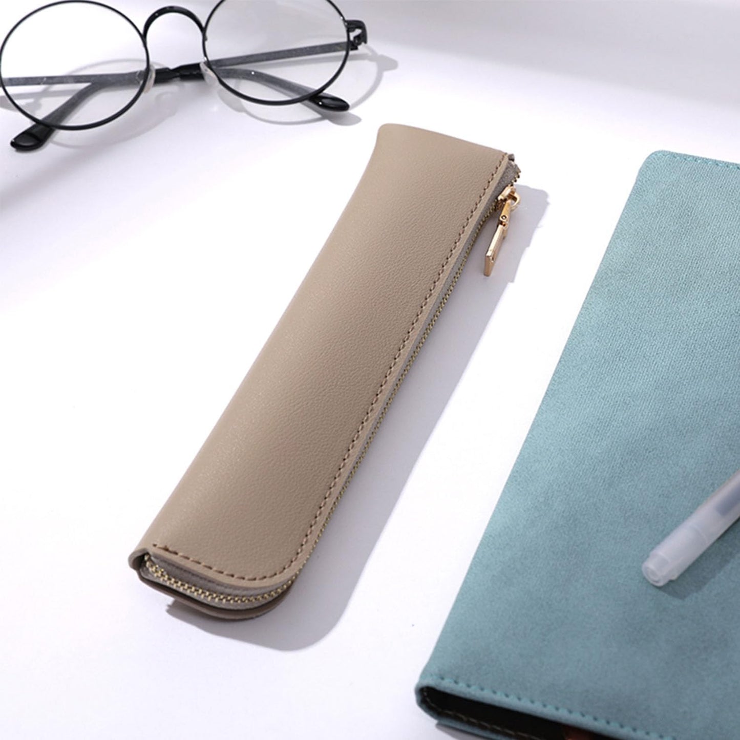 YONBEN Faux Leather Pencil Case Small Pencil Pouch Slim Pen Case Holder Zipper Bag for School Office(Pink,Faux Leather)