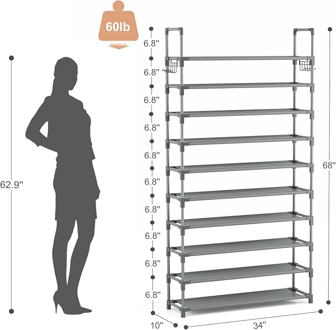 VTRIN 10 Tiers Shoe Rack Tall Large Capacity Wide Shoe Organizer Sturdy Shoe