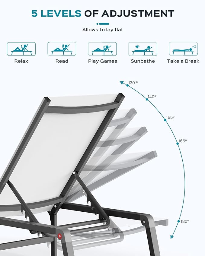 Patio Chaise Lounge Chair Set of 4, Foldable Lounge Chair