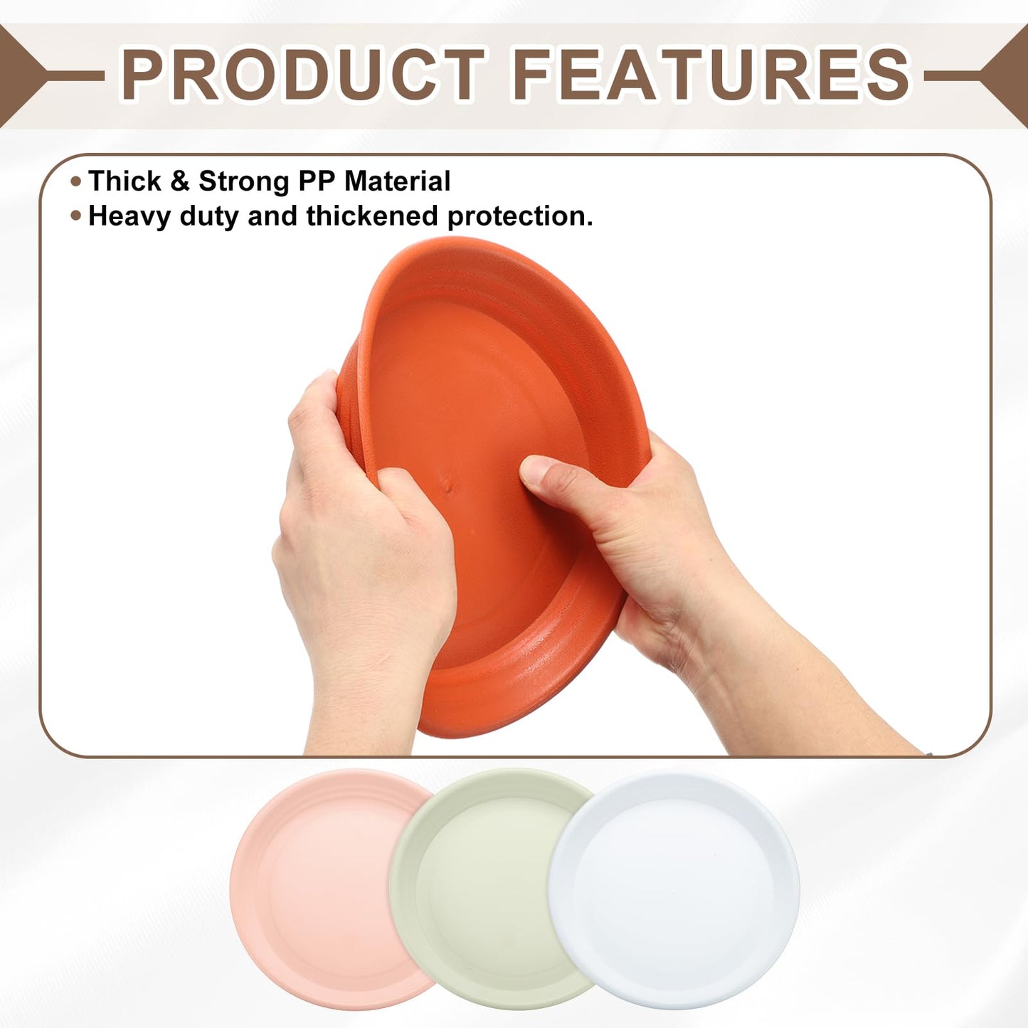 HARFINGTON 2pcs Plastic Plant Saucer 9.5" Round Drip Trays Flower Pot Saucers Flower Base Bottom Drainage Tray for Indoors Outdoors Planters, Pearl White