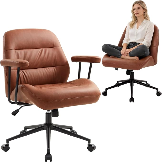 IWMH Leather Office Chair with Removable Armrests，Mid-Back Ergonomic Desk Chair