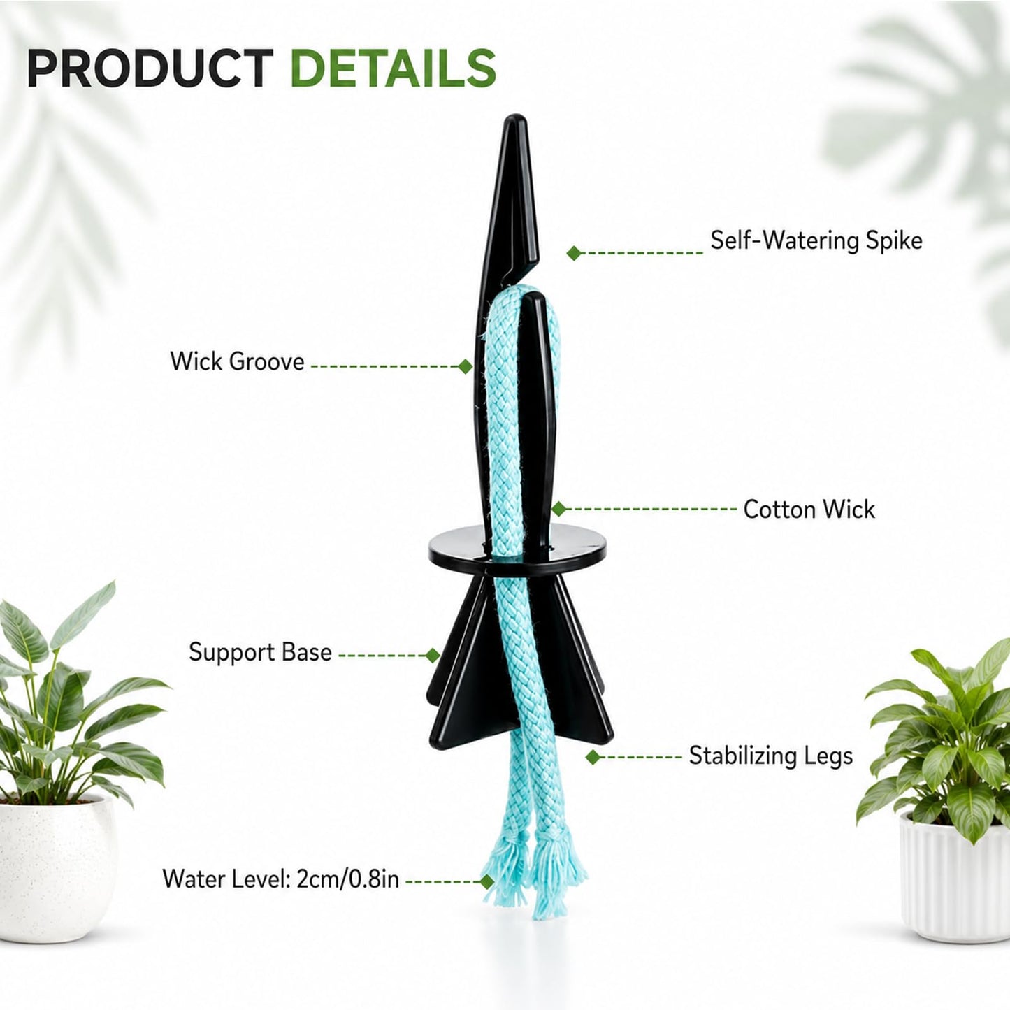 JFBNXB Self Watering Spikes for Indoor Plants, Automatic Plant Watering System for Vacation Care and Office Maintenance, 13-Piece Set with 12 Spikes and Absorbent Cotton Rope