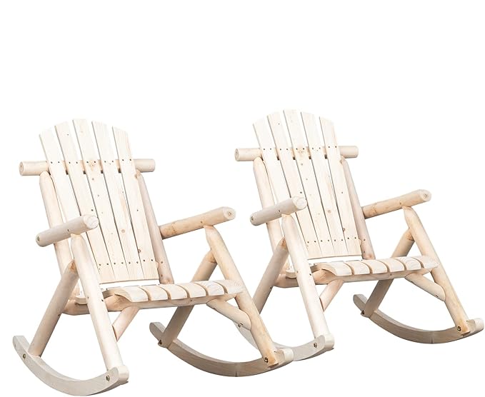 Outvita Wooden Rocking Chair Set of 2, Fir Log Adirondack Rocker, Outdoor Wood