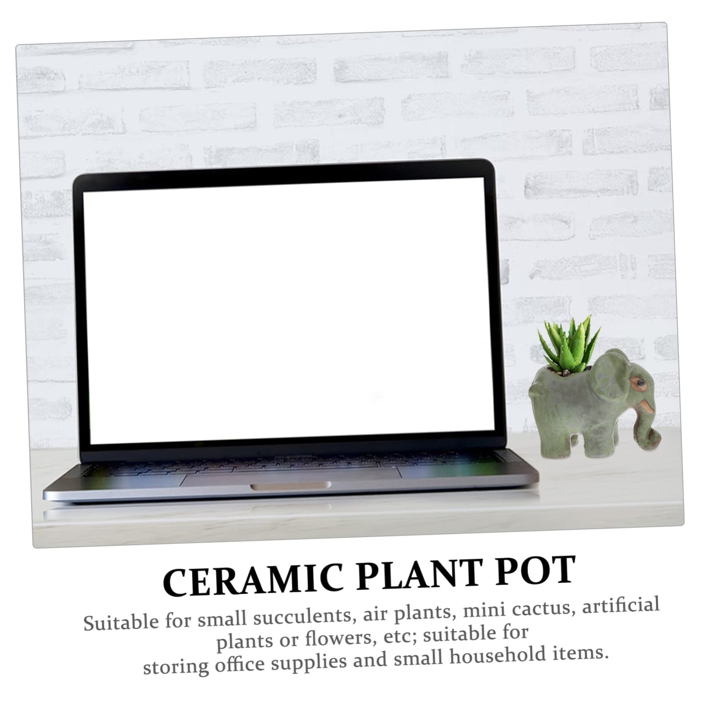 HANABASS 2Pcs Small Ceramic Elephant Planter Green Retro Flower Pots for Succulent Plants Small Cactus Holders Decorative Animal Plant Pots for Indoor Outdoor