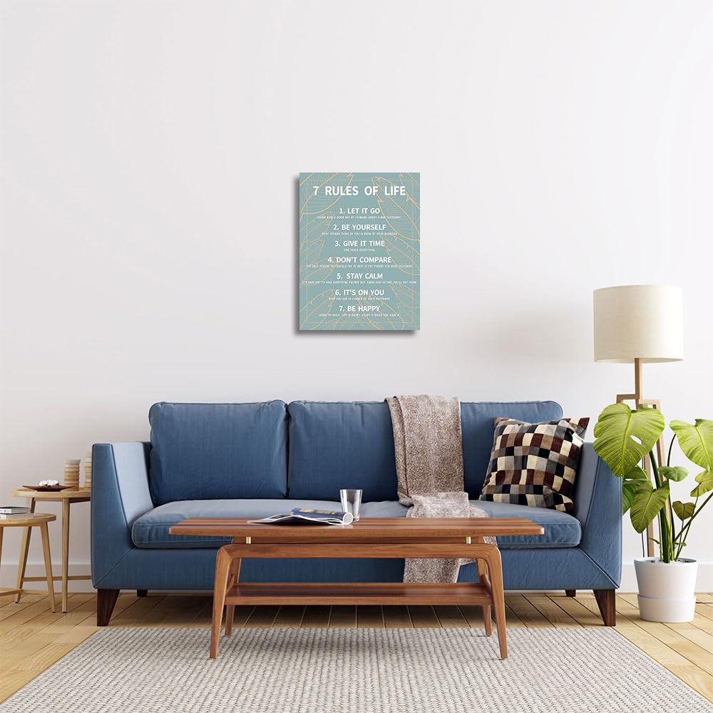 7 Rules Of Life Canvas Decoration Painting, Suitable For Office, School, Library,Home (29x38cm) Framed (Green)