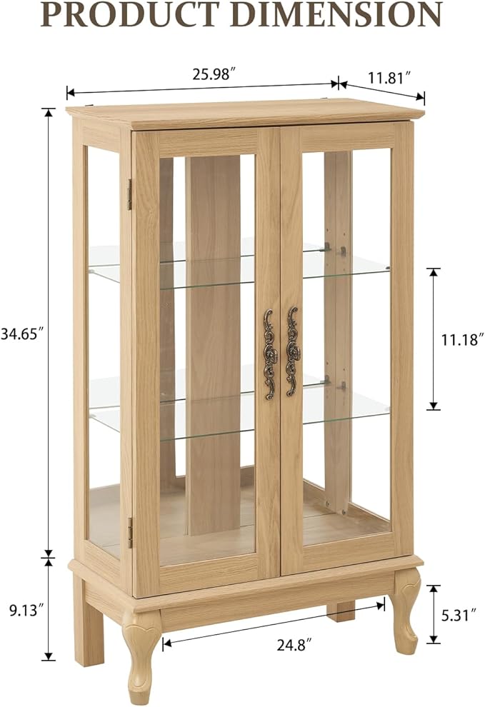 Curio Cabinet with Lighted, Curio Display Cabinet, Glass Display Cabinet with