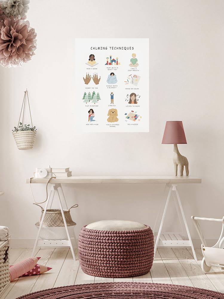 uoyien Calming Corner Classroom Mental health Posters Feelings Calming Techniques Canvas Wall Art Boho Emotions Chart for Kids Prints Special Education Wall Decor for Office School 12x16in Unframed