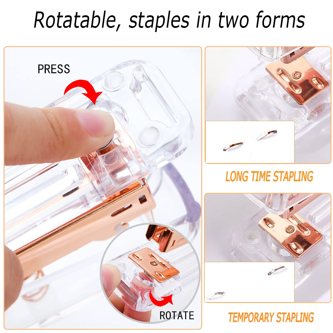 Rose Gold Office Supplies and Accessories, Acrylic Stapler, Staple Remover, Tape Holder, Ballpoint Pen, Scissor, Binder Clips, Staples, Phone Holder, Ruler, Transparent Glue and 300 Notes