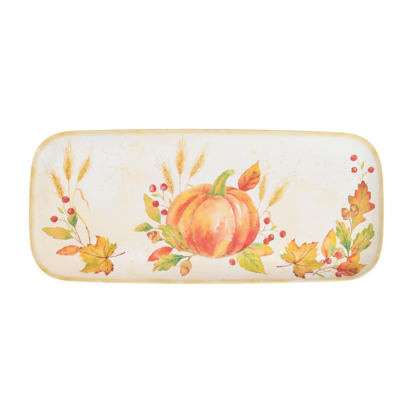 UPware Harvest Pumpkin Melamine Serving Tray, 15 x 6.5 Inch Rectangular Serving Platter, BPA Free Food Tray for Party Entertaining
