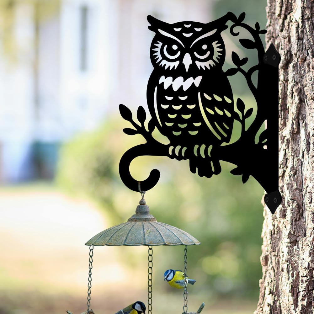 peacoblue Iron Plant Hangers Hooks 11.6"x15.2" for Outdoor Indoor Hanging Plants Flower Fern Pots Lantern Bird Feeder, Weather Resistant Metal Wall Holder for Porch Garden Farmhouse(Owl on Branches)