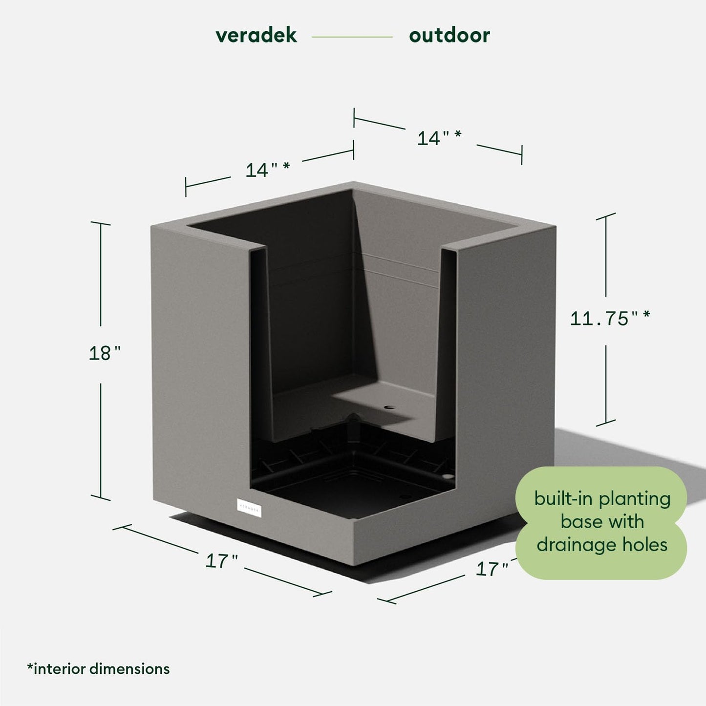 Veradek Block Series Cube Plastic Planter - Large Square Planter for Indoor or Outdoor Patio/Garden | Durable All-Weather Use with Drainage Holes | Modern Décor for Tall Plants, Trees, Flowers