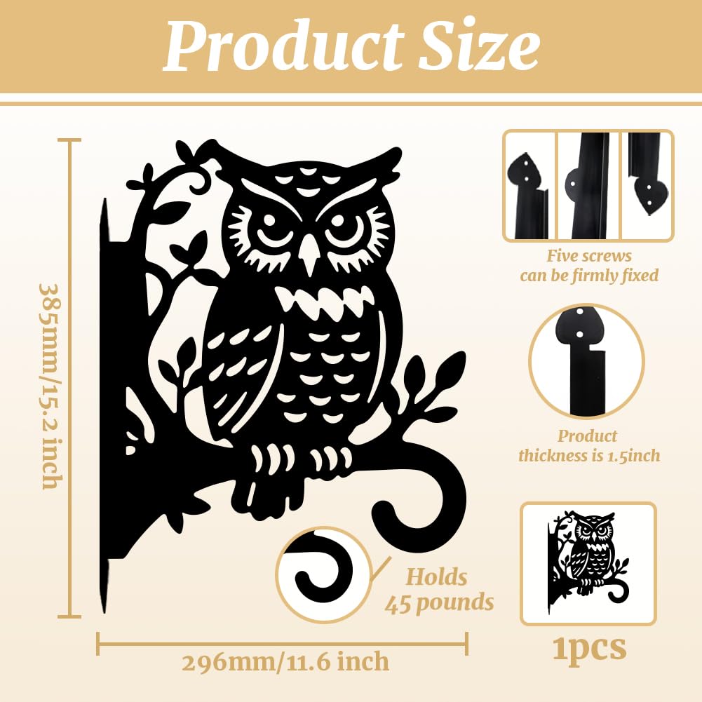 peacoblue Iron Plant Hangers Hooks 11.6"x15.2" for Outdoor Indoor Hanging Plants Flower Fern Pots Lantern Bird Feeder, Weather Resistant Metal Wall Holder for Porch Garden Farmhouse(Owl on Branches)