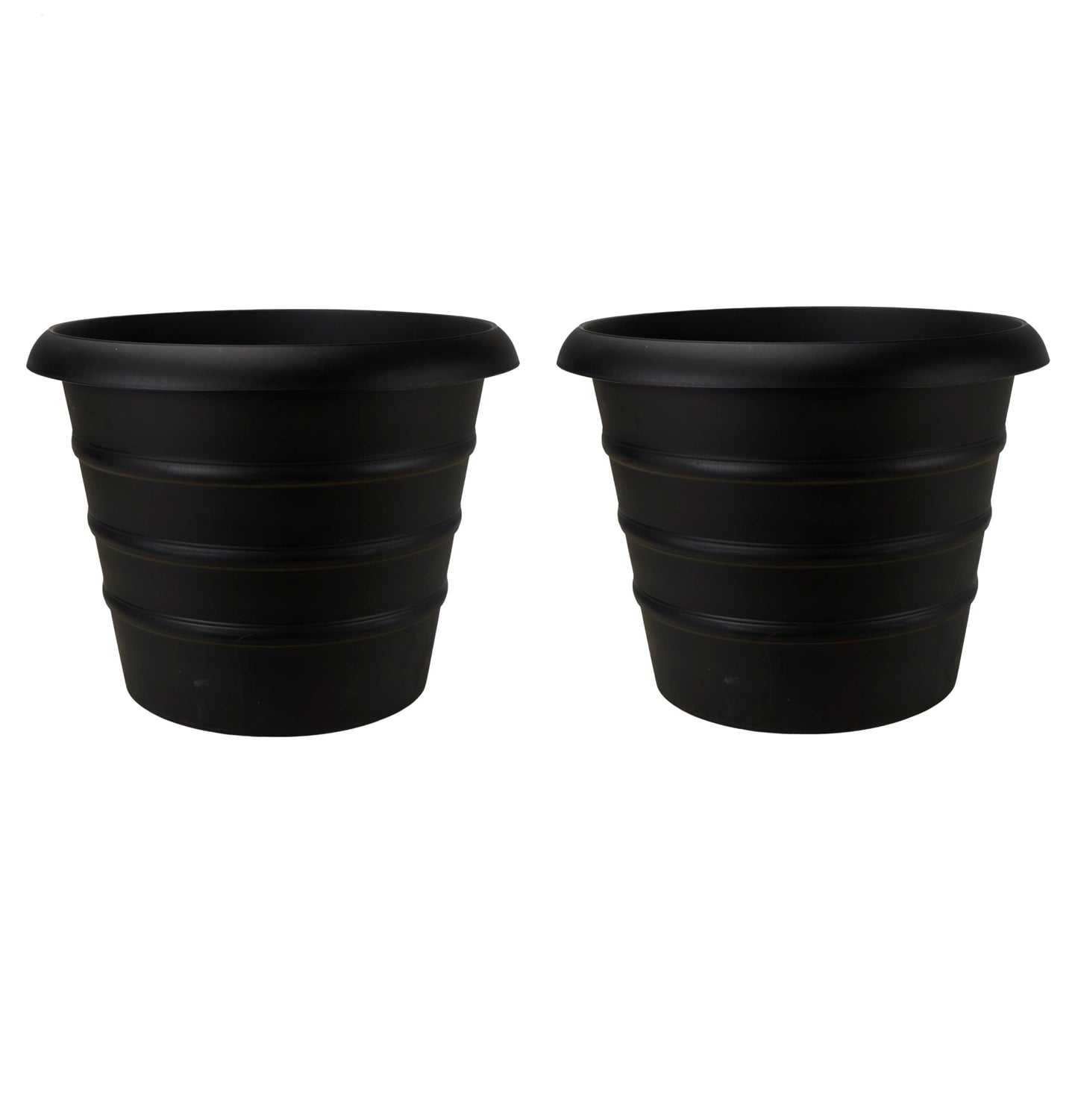 The HC Companies 14 Inch Marina Planter Lightweight Indoor Outdoor Plastic Plant Pot for Herbs and Flowers, Black (Pack of 2)