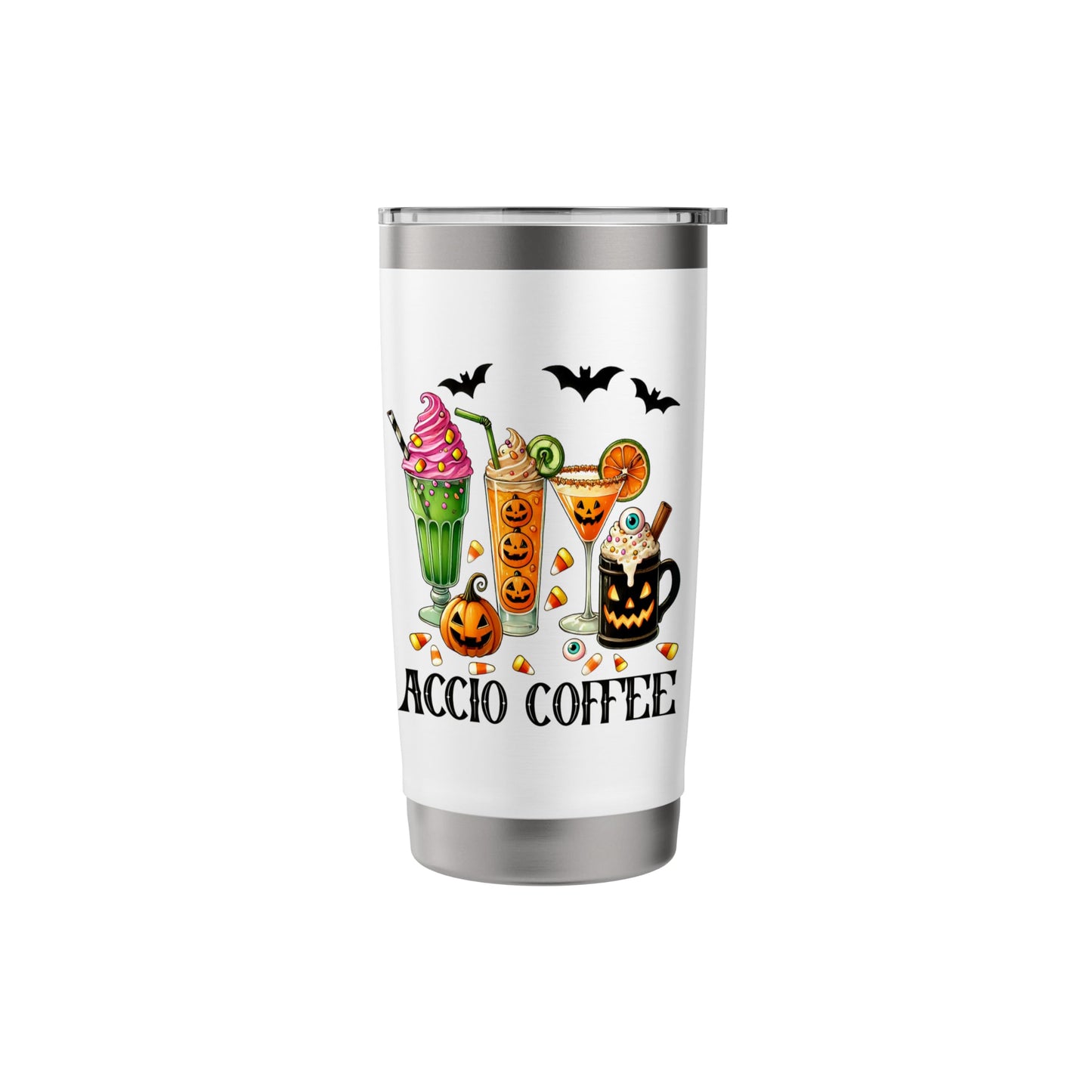 Halloween White 20oz Travel Cup Bottle Spooky Accio Coffee Stainless Steel Insulated Tumbler