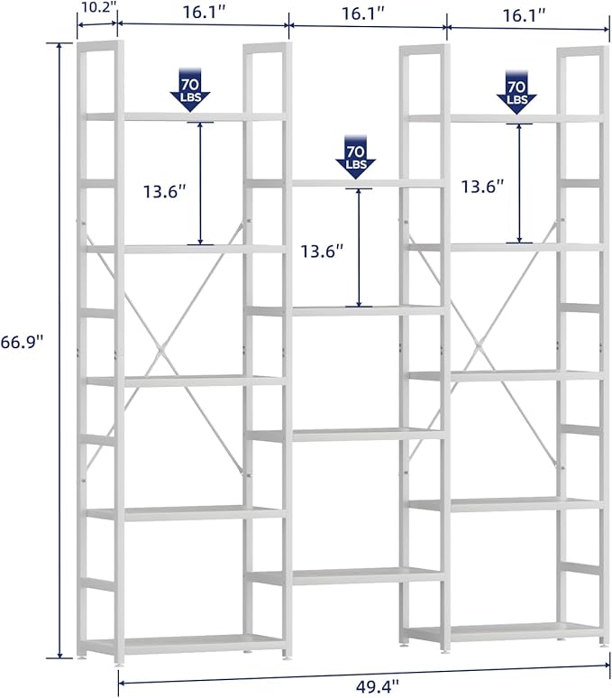 NUMENN Triple Column 5 Tier Bookshelf, Bookcase