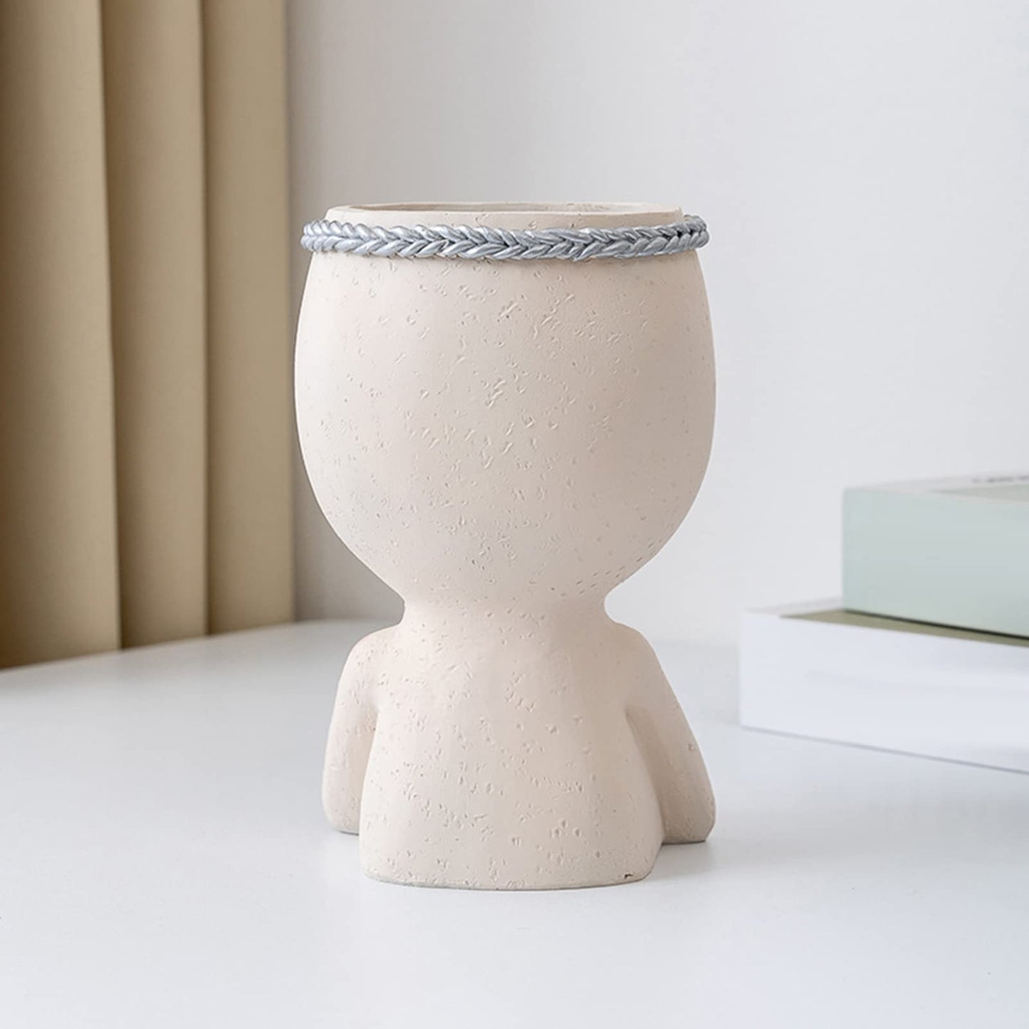 Altsuceser Face Flower Pot Head Planter, Little Girl Closed Eyes with Heart Gesture Flowerpot Planter Pots, Female Head Succulent Pots with Drainage Hole for Indoor Outdoor Plants White One Size