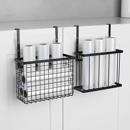 2 Pack Aluminum Foil and Plastic Wrap Organizer, Height Adjustable Kitchen Cabinet Door Organizer, Pantry Organizers, Wall Mounted Wrapping Paper Holder for Sandwich, Freezer, Ziplock Bag