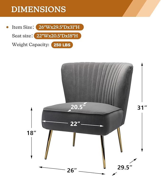 HULALA HOME Velvet Accent Chair, Modern Upholstered Cute Side Chair