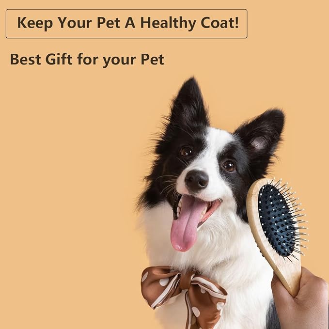Double-Sided Pet Grooming Brush with Bamboo Handle, Slicker and Bristle Combo for Dogs and Cats