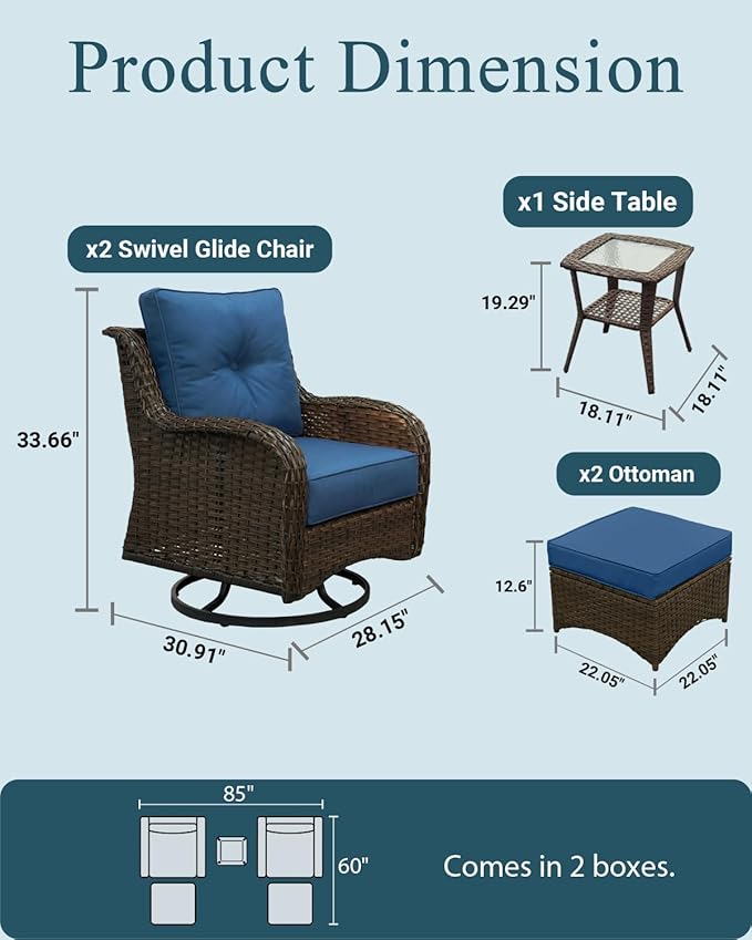 Patio Furniture Set, High Back Swivel Rocker Chairs, Weather Resistant Olefin