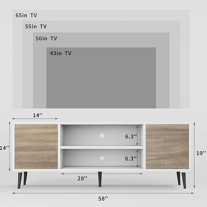 JUMMICO TV Stand for 65 Inch TV, Mid Century Modern TV Stand, Entertainment