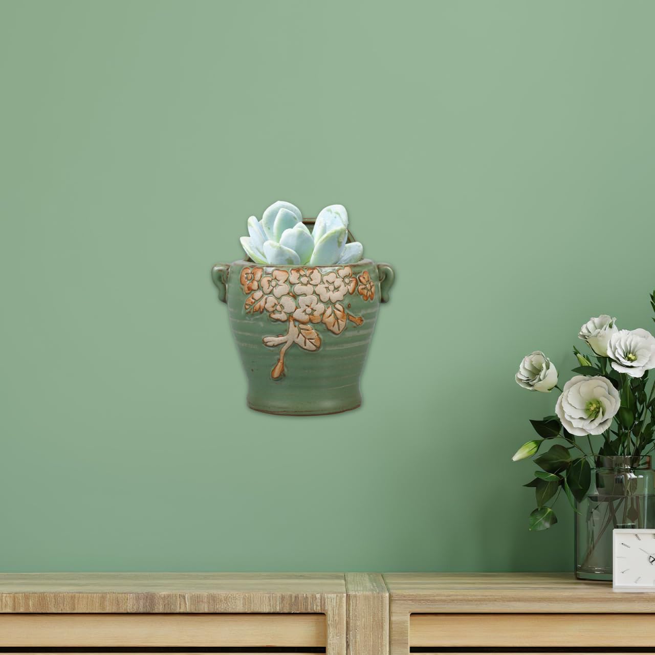 Abaodam Wall Mounted Ceramic Planter, Hanging Flower Pot for Indoor Succulent and Cacti, Vertical Wall Hanging Planters for Home Balcony Decor, Ceramic Flowerpot for Plants and Office
