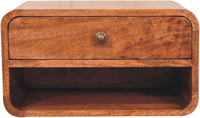 Furniture Solid Wood Curved Honey Caramel Wall Mounted Bedside