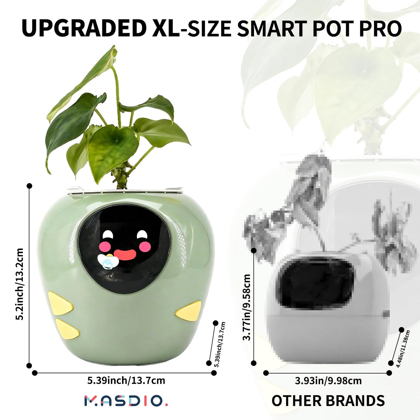 Plantbot Upgraded Large Smart Flower Pot Pet Planter Robot with Artificial Intelligence, Time Temperature Display, and Numerous Expressive Animations Based, for Indoor Decoration, Gifts (Green)