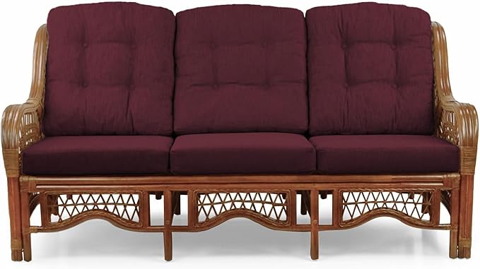 Malibu Lounge Set of 4: 2 Natural Rattan Wicker Chairs, Three-Seater Sofa