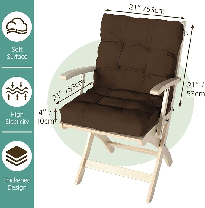 Outdoor Chair Cushions Set of 2, High Back Soft Seat Pad