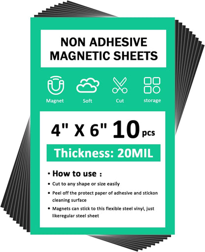 Plain Magnet Sheets,10PCS,4''x6''Flexible Rubber Magnetic Sheet,20Mil Non-Adhesive Magnetic Sheet for Die Storage,Business Dignage,Car,Sticker,Craft Product,Souvenir,Refrigerator Sticker