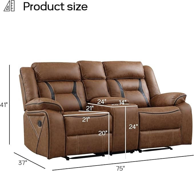 EBELLO Faux Leather Manual Loveseat Recliner, 2 Seat Reclining Sofa Chair