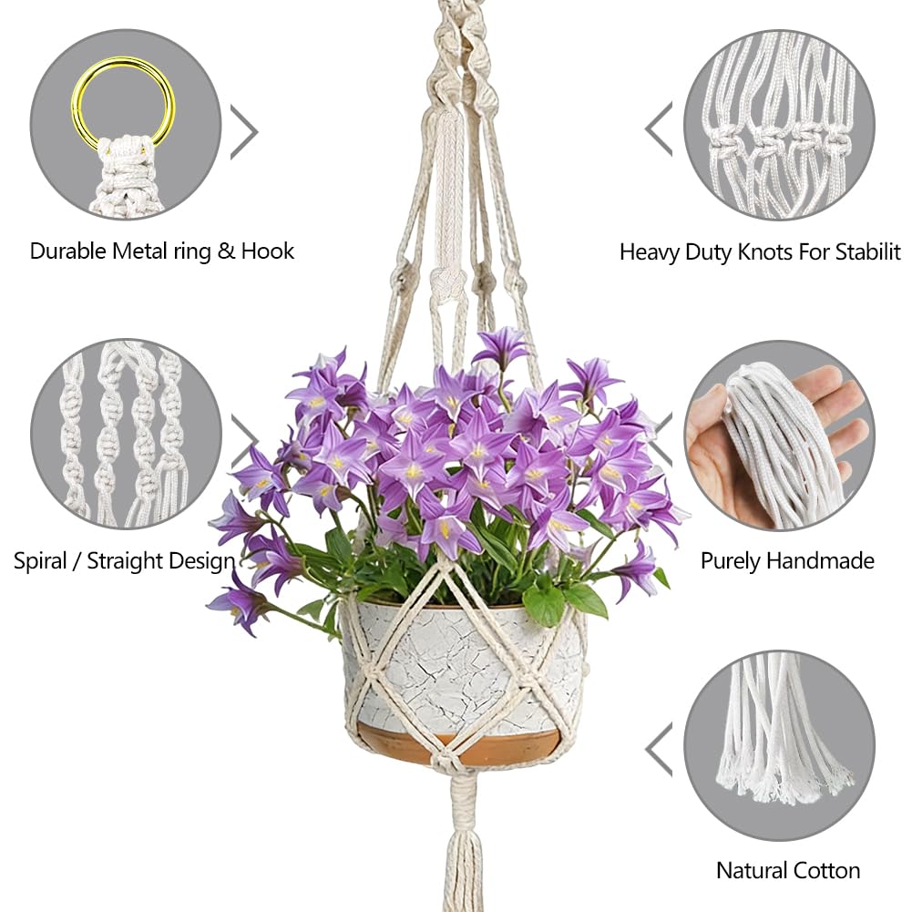 Jaxbo Macrame Plant Hangers 2 Pack Indoor Outdoor Hanging Planter Basket Handmade Rope Hanging Plant Holder for Indoor Outdoor Boho Home Decor 41 Inch, White